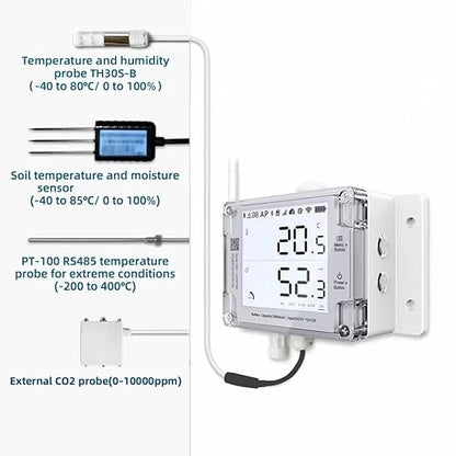 GS1-A1RS - Smart WiFi Temperature & Humidity Sensor - Versatile External Probes, Scheduled Reports，Custom Alerts, Free App, No Subscription - Alexa & IFTTT Compatible (2.4GHz, Hub-Free)