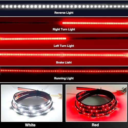 LIGBT 60" Tailgate Light Strip 108LED Truck Tailgate Light Bar Running Red Brake Lights White Reverse Amber Turn Signal Strobe Lights Waterproof Flexible Tail Light Bar for Pickup Trailer SUV RV Van