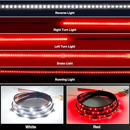 LIGBT 60" Tailgate Light Strip 108LED Truck Tailgate Light Bar Running Red Brake Lights White Reverse Amber Turn Signal Strobe Lights Waterproof Flexible Tail Light Bar for Pickup Trailer SUV RV Van