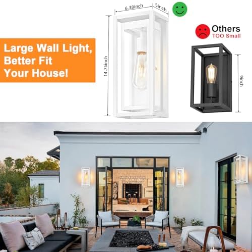 15" Outdoor Wall Lights, White Exterior Lighting Fixtures