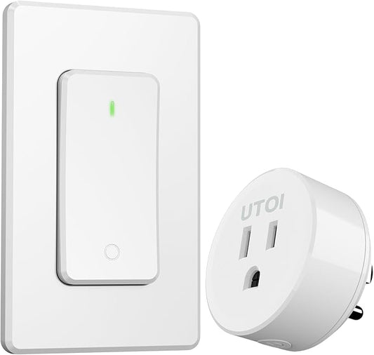 Remote Control Outlet Plug with Remote Switch, Long Range Wireless Light Switch for Lamps and Household Appliances, 15A/1875W, UL Listed, White