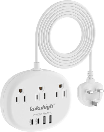 UK Adapters for Travel(13A), 3FT UK Power Strip