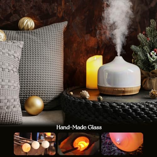 Porseme 500ml Glass Essential Oil Diffuser Aromatherapy Ultrasonic Cool Mist Humidifier 15-21 Running Hours Waterless Auto-Off Air Diffusers for Sleeping Yoga Working Spa(White Jade)