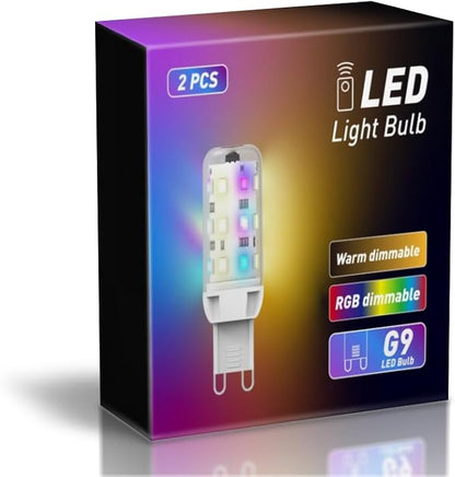 Upgraded G9 RGB Color Changing LED Light Bulbs 2w, Remote Controlled Sync & Memory 4 Moods Dimmable, No Alexa Smart/Wifi/App/Bluetooth, Replacement for 20w 25w Halogen, 150LM, 3000K (2 Pack)