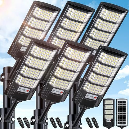 Yusist 6 Pack Solar Street Lights Outdoor Waterproof, 6500K LED Motion Sensor Lights, Dusk to Dawn Solar Flood Lights with Remote,Parking Lot Light,Commercial Area Lighting for Outside
