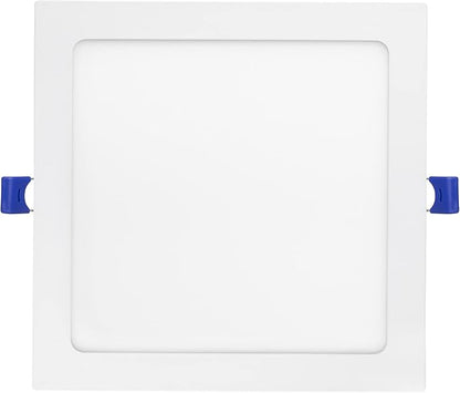 Maxxima 8 in. 5CCT Square Recessed LED Downlight, 1600 Lumens Slim Flat Panel Color Selectable 2700K/3000K/3500K/4000K/5000K, Dimmable, Canless IC Rated, White Trim, J-Box Included