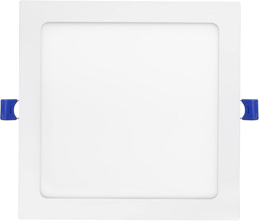 Maxxima 8 in. 5CCT Square Recessed LED Downlight, 1600 Lumens Slim Flat Panel Color Selectable 2700K/3000K/3500K/4000K/5000K, Dimmable, Canless IC Rated, White Trim, J-Box Included