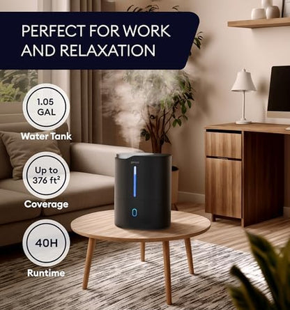GENIANI Ultrasonic Cool Mist Humidifier for Bedroom, Large Rooms, Home, 4L - Easy Fill & Clean Humidifier for Plants w/Auto Shut-off, 40H Runtime - Quiet, Top Fill Air Humidifier & Vaporizer for Baby