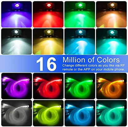 AZIMOM High Brightness 50W 800pcs Twinkle Fiber Optic Starlight Kits End Glow 0.03in 13.1ft Fiber Strands Sound Activated Bluetooth/APP Remote Control Car Headliner Theater Ceiling Home Lobby