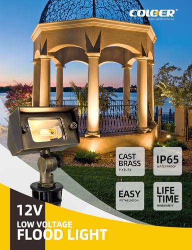COLOER Brass Rectangular Flood Lights (Bronze) 12 Pack with 3W LED G4 Bulb
