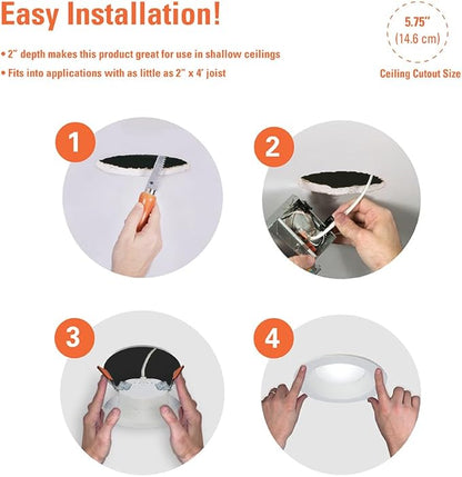 HALO RL 6 in Indoor/Outdoor Canless LED Recessed Ceiling Light with Selectable Color Temperature 600 Lumens Wet Location Dimmable IC-Rated Downlight - RL6069FSD2W1EWHDM