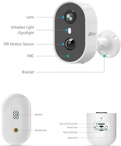 ANRAN 5MP Solar Security Cameras Wireless Outdoor for Home Security, Color Night Vision WiFi Surveillance Home Camera with Solar Panel, Spotlight, PIR Detection, 2-Way Talk, 2 Packs