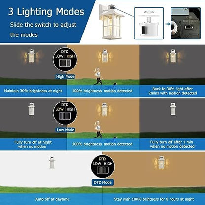 Motion Sensor Outdoor Wall Light White Dusk to Dawn Exterior Porch Lantern