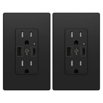 Micmi USB Outlet with C + A Wall Dual High Speed Receptacle Smart 4.8A Fast Charging Capability, 15Amp 125Volt, Tamper Resistant Wall Plate Included UL Listed (2Pack, Black, 15 Amp Outlet)