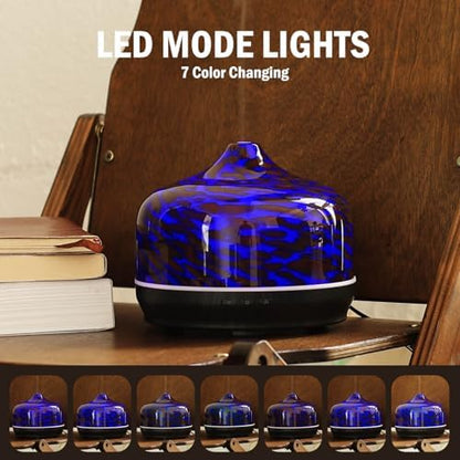 Porseme 500ml Glass Essential Oil Diffuser Aromatherapy Ultrasonic Cool Mist Humidifier 15-21 Running Hours Waterless Auto-Off Air Diffusers for Sleeping Yoga Working Spa(Cobalt Blue)