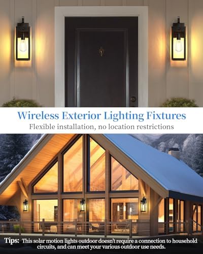 17" Solar Porch Lights Outdoor, with Motion Sensor, 2 Packs, Black