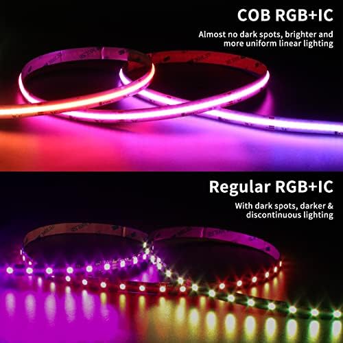 RGB Smart IC COB LED Strip Light 18ft Addressable Chasing Color 12V LED Light Strip Multicolored Flexible RGB Lights for Party, Decoration, Home DIY Lighting Projects(NO Adapter or Controller)