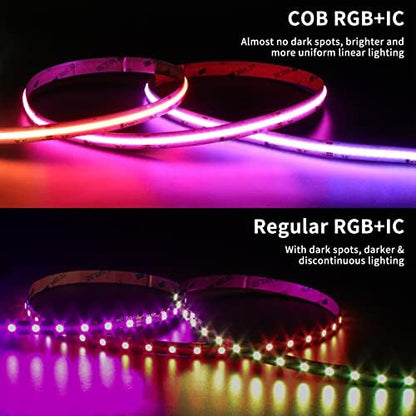 RGB Smart IC COB LED Strip Light 18ft Addressable Chasing Color 12V LED Light Strip Multicolored Flexible RGB Lights for Party, Decoration, Home DIY Lighting Projects(NO Adapter or Controller)