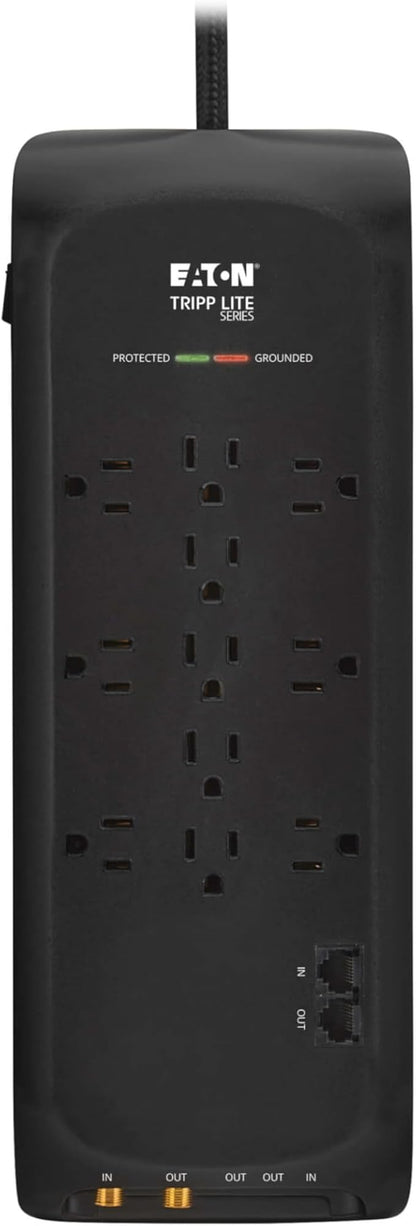 Eaton Tripp Lite Series Surge Protector Power Strip with Flat Plug Braided Extension Cord + Coax, Phone/Modem & Ethernet Ports, 4200 Joules, 8ft Cable, Manufacturer's (TLP118DBTELTV)