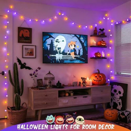 JMEXSUSS 100 LED Globe Orange and Purple Halloween Lights Indoor Remote