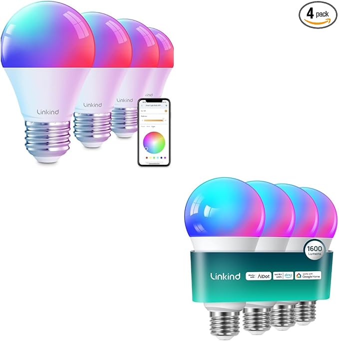 Linkind Smart Light Bulbs 1600LM (100W Equivalent) 4Pack Bundle Smart Light Bulbs 800LM (60W Equivalent) 4Pack (Compatible with Alexa & Google Home)