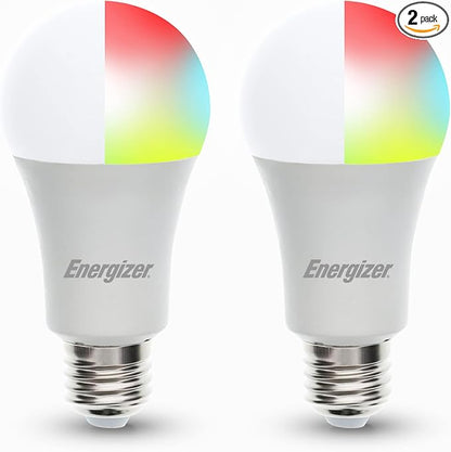 XTREME Energizer Connect Smart A19 LED White & Multi-Color RGB Light Bulbs with Voice Control and Remote Access Through Your Smartphone | Compatible with Alexa and Google Assistant, 2 Pack