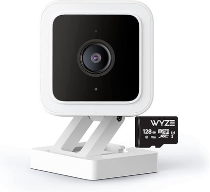 Cam V3 Smart Home Security Camera, Indoor/Outdoor Use, IP65-Rated 1080p Plug-in, Color Night Vision, Motion Detection, Two Way Audio, Compatible with Alexa, Google Assistant, Cam V3+128GB SD Card