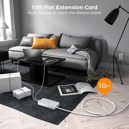 TESSAN Power Strip Surge Protector, 10FT Flat Plug Extension Cord