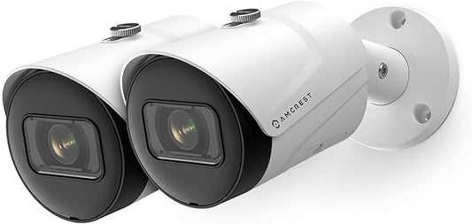 Amcrest 2-Pack UltraHD 4K (8MP) Bullet POE IP Camera, 3840x2160, 98ft NightVision, IP67 Weatherproof, 125° FOV, Supports up to 256GB MicroSD Recording, White (2PACK-IP8M-2496EW-AI-V3)