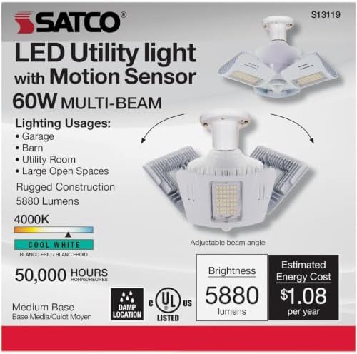 Satco Wide Surface E26 (Medium) Smart-Enabled LED Motion Sensor Utility Light Cool White 60 Watt Equ