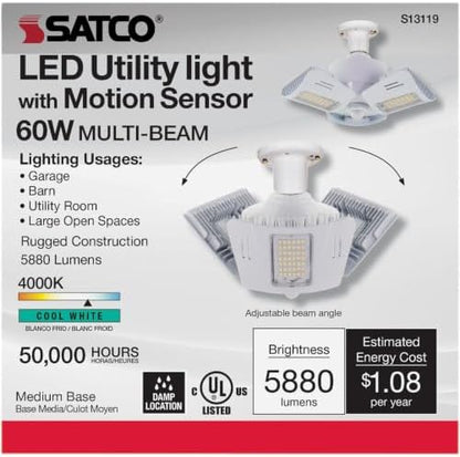 Satco Wide Surface E26 (Medium) Smart-Enabled LED Motion Sensor Utility Light Cool White 60 Watt Equ