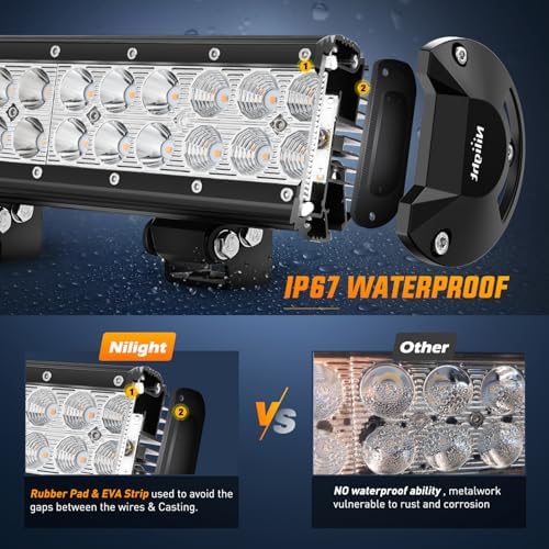 Nilight LED Light Bar 20 Inch 126W Spot Flood Combo Amber Beam