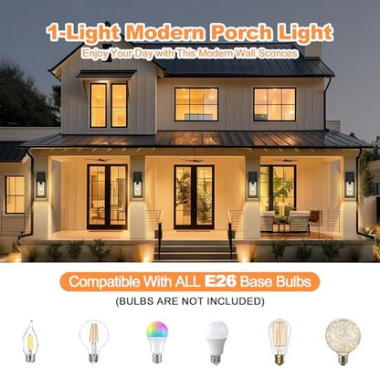 14 in Outdoor Wall Sconces Lanterns,Double Cage Square Black Outdoor Light Fixture,Waterproof Exterior Light Fixtures,Outside Lights for House Garage,Front Porch,Patio,Foyer,E26 Base,2 Packs