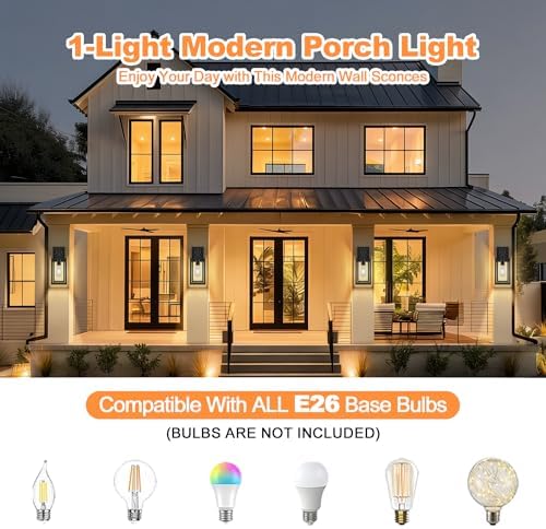 14 in Outdoor Front Porch Light Fixtures,Double-Frame Black Outdoor Lanterns for Patio Waterproof with Clear Tempered Glass Exterior Lights for House,Garage,Yard,Indoor, E26 Base,1 Pack