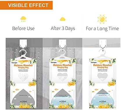 CANAGER Hanging Moisture Absorber, Jasmine Calendula Moistureproof Hanging Bag，Dehumidifier Bag (8 packs) Hanging Closet Dehumidifier Bags, Moisture Absorb 12.5 oz