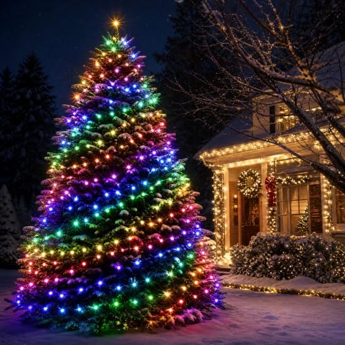 Dazzle Bright Smart Christmas String Lights, 98FT 300 LED RGB Color Changing String Lights with Remote & App Controlled, Halloween Decorations for Indoor Outdoor Holiday Xmas Tree Party Decor
