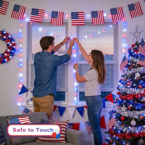 JMEXSUSS 100 LED Red White and Blue Fairy Lights for 4th of July Decor