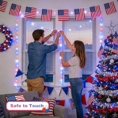 JMEXSUSS 100 LED Red White and Blue Fairy Lights for 4th of July Decor