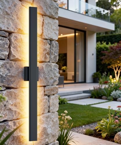Aipsun 47.2" LED Outdoor Wall Light, Modern Black Exterior Lighting Fixture