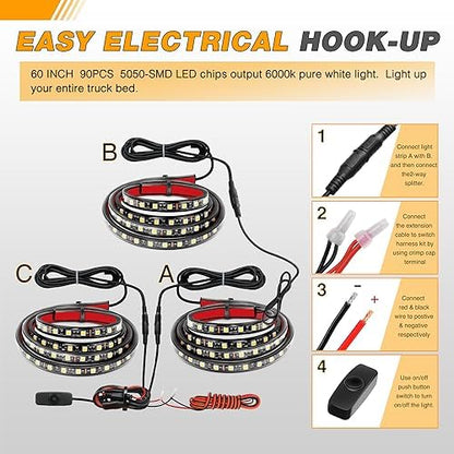 GOOACC Truck Bed Light Strip 3PCS 60" 270 LEDs White Lighting