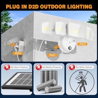 Onforu 150W 15000LM Dusk to Dawn Outdoor Lighting,5 Heads Plug in Flood Lights,6500K Super Bright Automatic White Outdoor Lighting,IP66 Waterproof Hardwired LED Security Lights for Garage,Yard,Outside