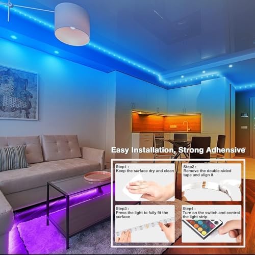dalattin Led Lights for Bedroom 130ft (2 Rolls of 65.6ft), Led Strip Lights with Remote & App Control, LED Light Strips for Decorative Purposes