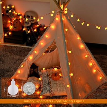 JMEXSUSS 100 LED Globe Orange Halloween Lights Battery Operated