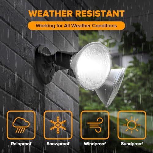 LUTEC 6 Pack Adjustable Twin Par Holder Outdoor Flood Lights, Switch Controlled Security Lights, Floodlights Fixture, Waterproof Exterior Max 300 Watt Par38 Flood Light for Garage, Yard, Porch-Black