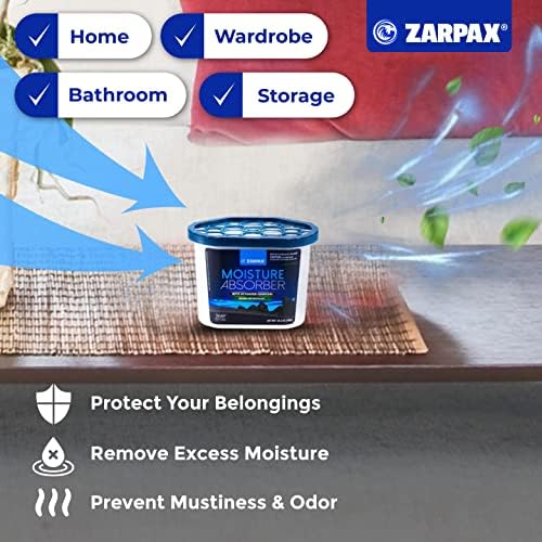ZARPAX Moisture Absorber Activated Charcoal 10.5 oz/300g | Removes Moisture, Damp, Humidity & Odors | Odor Absorber | Moisture Trap for Bathroom, Closet, Kitchen & Small Spaces | Set of 4 (Pack of 2)