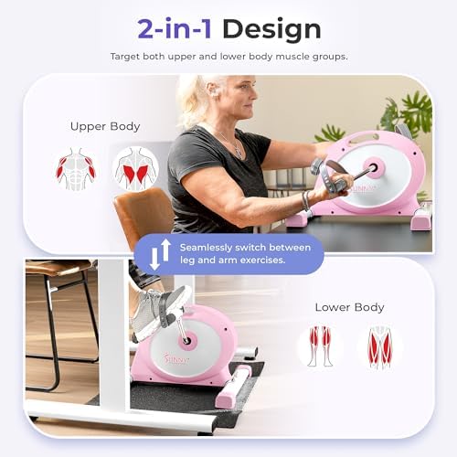 Sunny Health & Fitness Smart Mini Cycle, Under Desk Pedal Arm/Leg Exerciser | Dual Function, Low-Impact Cycle Workout, Rehab/Recovery, Space-Saving Design, Mesh-Belt Resistance, SunnyFit App Connectivity