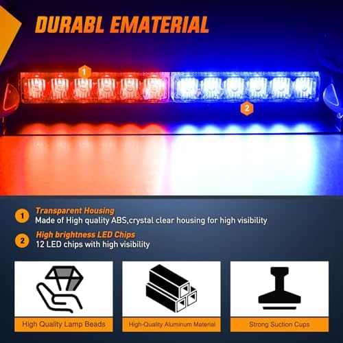 Nilight 12LED Traffic Advisor Strobe Light Bar Red Blue Hazard Safety