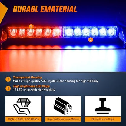 Nilight 12LED Traffic Advisor Strobe Light Bar Red Blue Hazard Safety