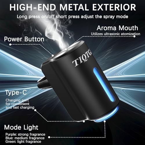 Smart Car Air Freshener, Car Air Freshener Diffuser with 3 Adjustable Modes, Rechargeable Aromatizante para Carro with 8pcs Essential Oil, Long-Lasting, Black
