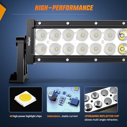 Nilight 42Inch 240W Spot Flood Combo Led Light Bar Off Road Driving Lights Boat Lights Fog Light 12V On/Off 5 Pin Rocker Switch Power 14AWG Wiring Harness Kit-1 Lead for Trucks